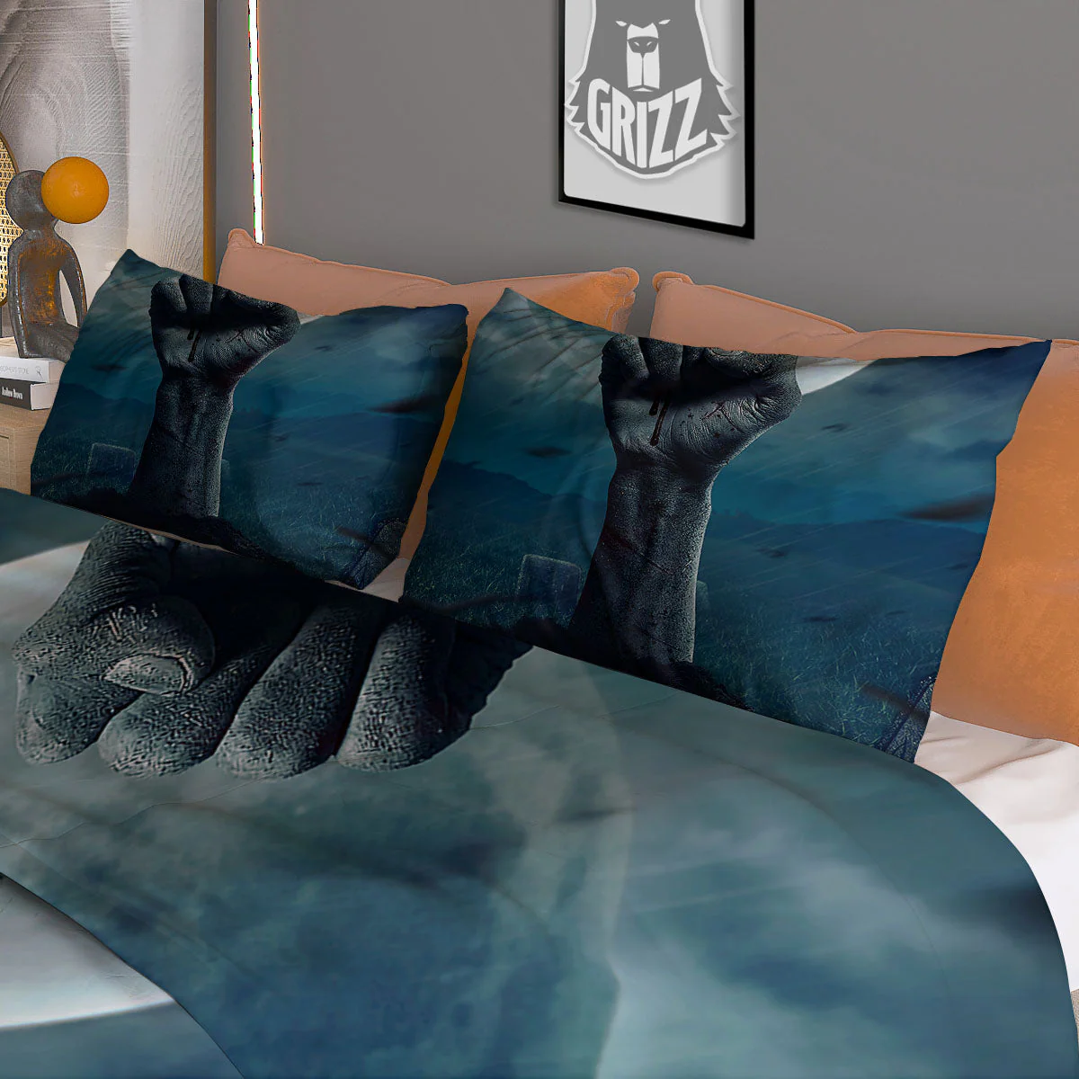 Zombie Hand Rising From Grave Print Duvet Cover Bedding Set - Image 3