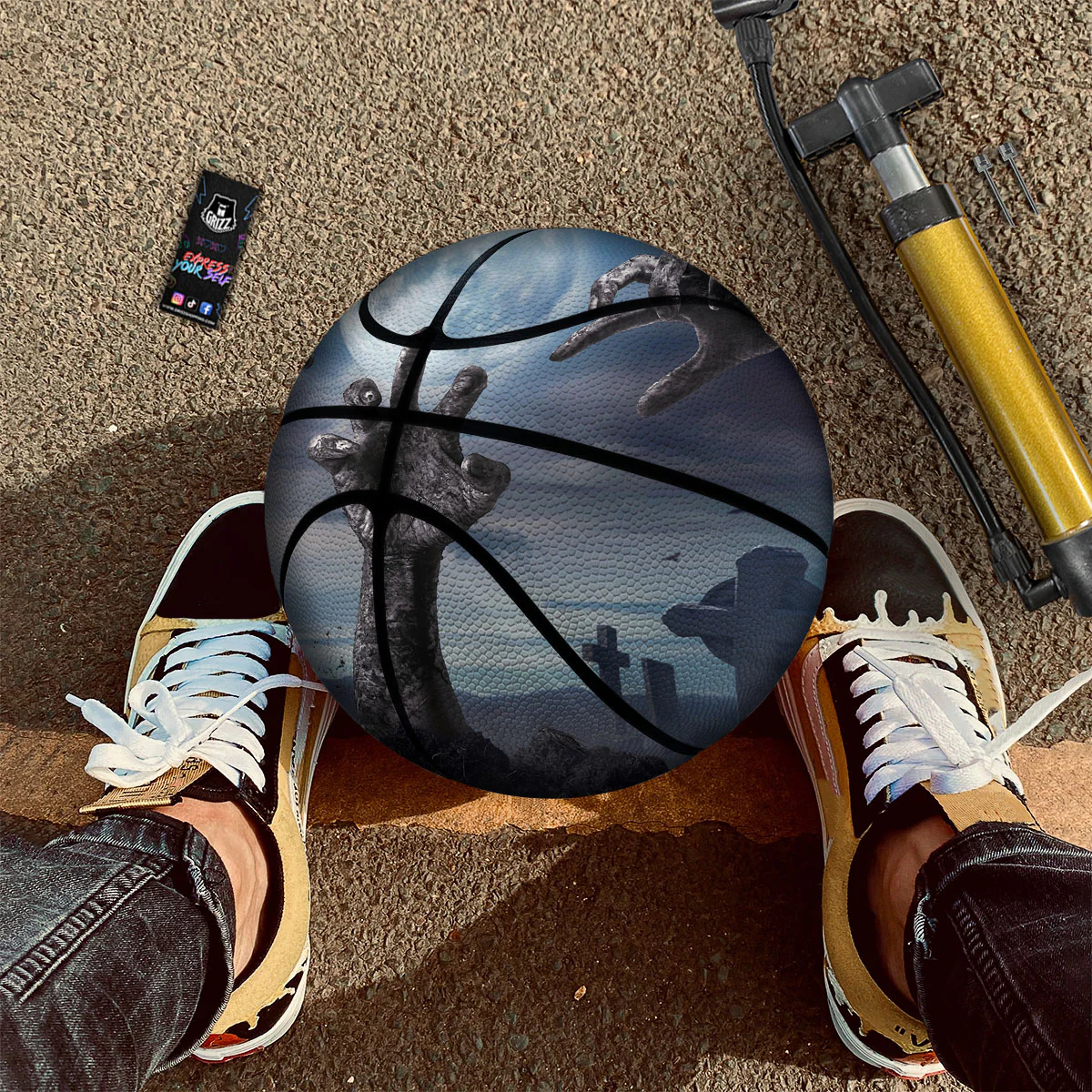 Zombie Hands Halloween Print Basketball - Image 2