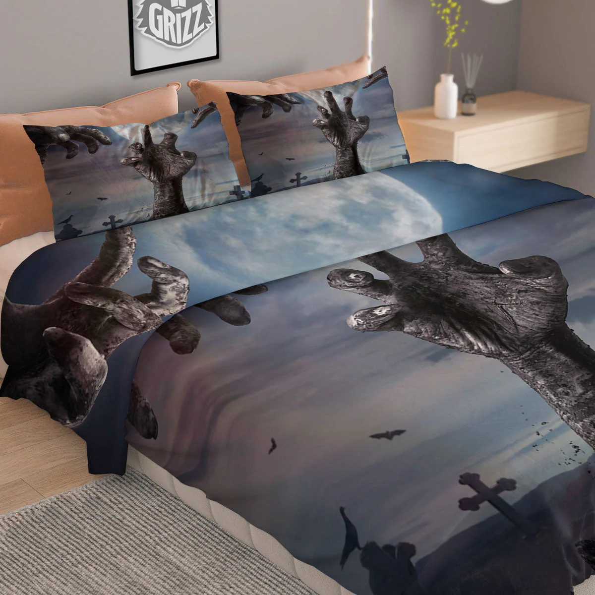Zombie Hands Halloween Print Duvet Cover Bedding Set - Image 2