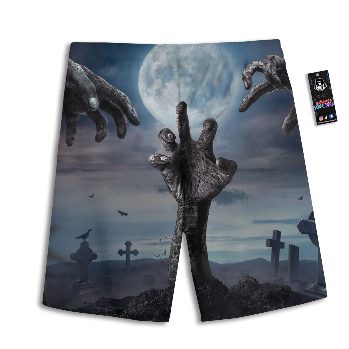 Zombie Hands Halloween Print Men's Athletic Shorts - Image 2