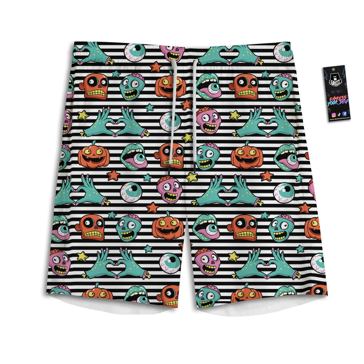Zombie Striped Halloween Print Pattern Men's Athletic Shorts